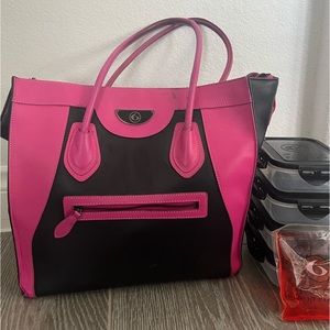 Six Pack Fitness Hot Pink/Black Leather Victoria Tote Insulated Meal Storage Bag